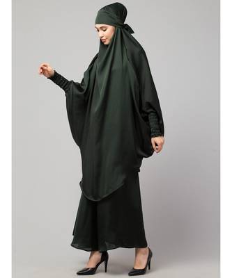 Batle Green Premium Shine Nida  Two pc Khimer & Skirt Ready to wear Instant Hijab cum Naqab Set 3