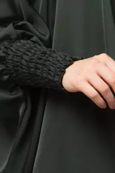 Batle Green Premium Shine Nida  Two pc Khimer & Skirt Ready to wear Instant Hijab cum Naqab Set