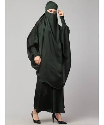 Batle Green Premium Shine Nida  Two pc Khimer & Skirt Ready to wear Instant Hijab cum Naqab Set 5