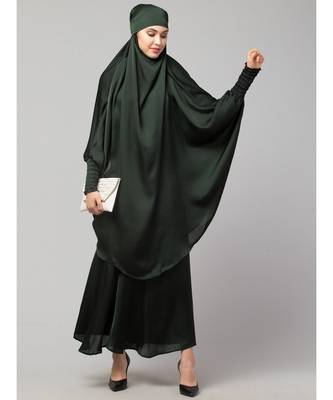 Batle Green Premium Shine Nida  Two pc Khimer & Skirt Ready to wear Instant Hijab cum Naqab Set 6