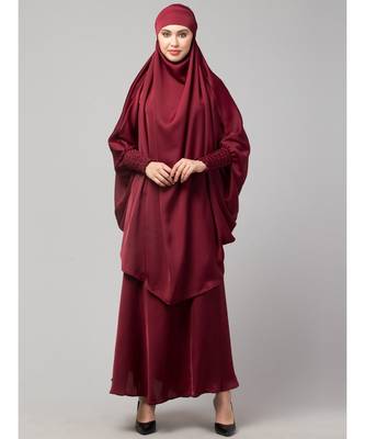 Maroon Premium Shine Nida  Two pc Khimer & Skirt Ready to wear Instant Hijab cum Naqab Set 2