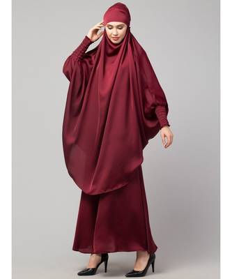 Maroon Premium Shine Nida  Two pc Khimer & Skirt Ready to wear Instant Hijab cum Naqab Set 3