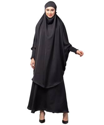 Dark Grey Premium Shine Nida  Two pc Khimer & Skirt Ready to wear Instant Hijab cum Naqab Set 1