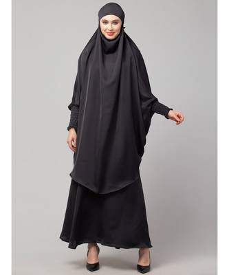 Dark Grey Premium Shine Nida  Two pc Khimer & Skirt Ready to wear Instant Hijab cum Naqab Set 2