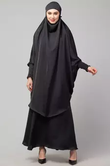 Dark Grey Premium Shine Nida  Two pc Khimer & Skirt Ready to wear Instant Hijab cum Naqab Set