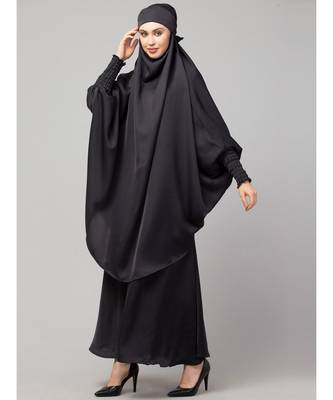 Dark Grey Premium Shine Nida  Two pc Khimer & Skirt Ready to wear Instant Hijab cum Naqab Set 3