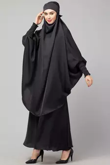 Dark Grey Premium Shine Nida  Two pc Khimer & Skirt Ready to wear Instant Hijab cum Naqab Set