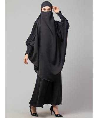 Dark Grey Premium Shine Nida  Two pc Khimer & Skirt Ready to wear Instant Hijab cum Naqab Set 4