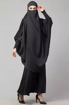 Dark Grey Premium Shine Nida  Two pc Khimer & Skirt Ready to wear Instant Hijab cum Naqab Set