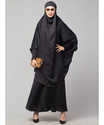 Dark Grey Premium Shine Nida  Two pc Khimer & Skirt Ready to wear Instant Hijab cum Naqab Set 6
