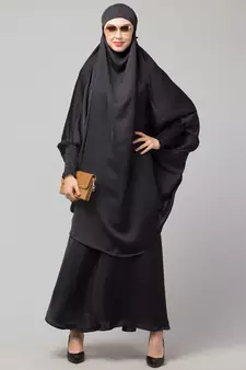 Dark Grey Premium Shine Nida  Two pc Khimer & Skirt Ready to wear Instant Hijab cum Naqab Set
