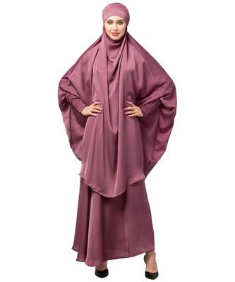Mauve Pink Premium Shine Nida  Two pc Khimer & Skirt Ready to wear Instant Hijab cum Naqab Set 1