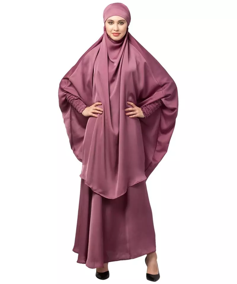 Mauve Pink Premium Shine Nida  Two pc Khimer & Skirt Ready to wear Instant Hijab cum Naqab Set