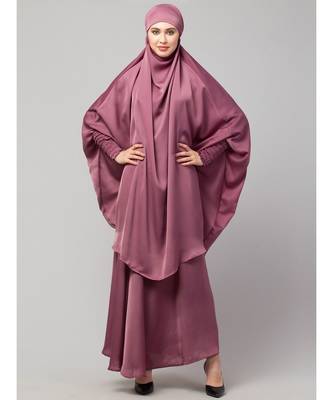 Mauve Pink Premium Shine Nida  Two pc Khimer & Skirt Ready to wear Instant Hijab cum Naqab Set 2
