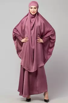 Mauve Pink Premium Shine Nida  Two pc Khimer & Skirt Ready to wear Instant Hijab cum Naqab Set