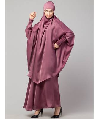 Mauve Pink Premium Shine Nida  Two pc Khimer & Skirt Ready to wear Instant Hijab cum Naqab Set 3