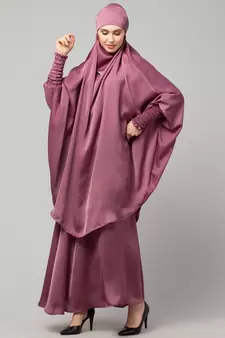 Mauve Pink Premium Shine Nida  Two pc Khimer & Skirt Ready to wear Instant Hijab cum Naqab Set