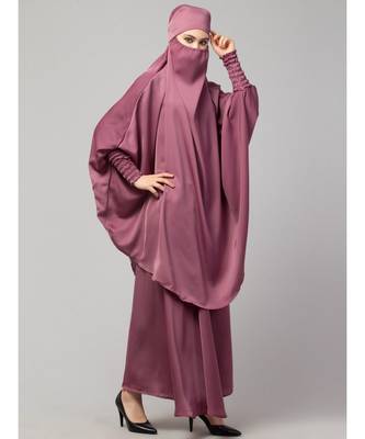 Mauve Pink Premium Shine Nida  Two pc Khimer & Skirt Ready to wear Instant Hijab cum Naqab Set 4