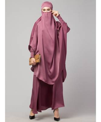 Mauve Pink Premium Shine Nida  Two pc Khimer & Skirt Ready to wear Instant Hijab cum Naqab Set 6