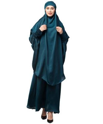 Nazneen Hijab & Naqab Set Two-Piece Full Sleeve Teal Plain 1