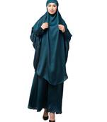 Nazneen Hijab & Naqab Set Two-Piece Full Sleeve Teal Plain