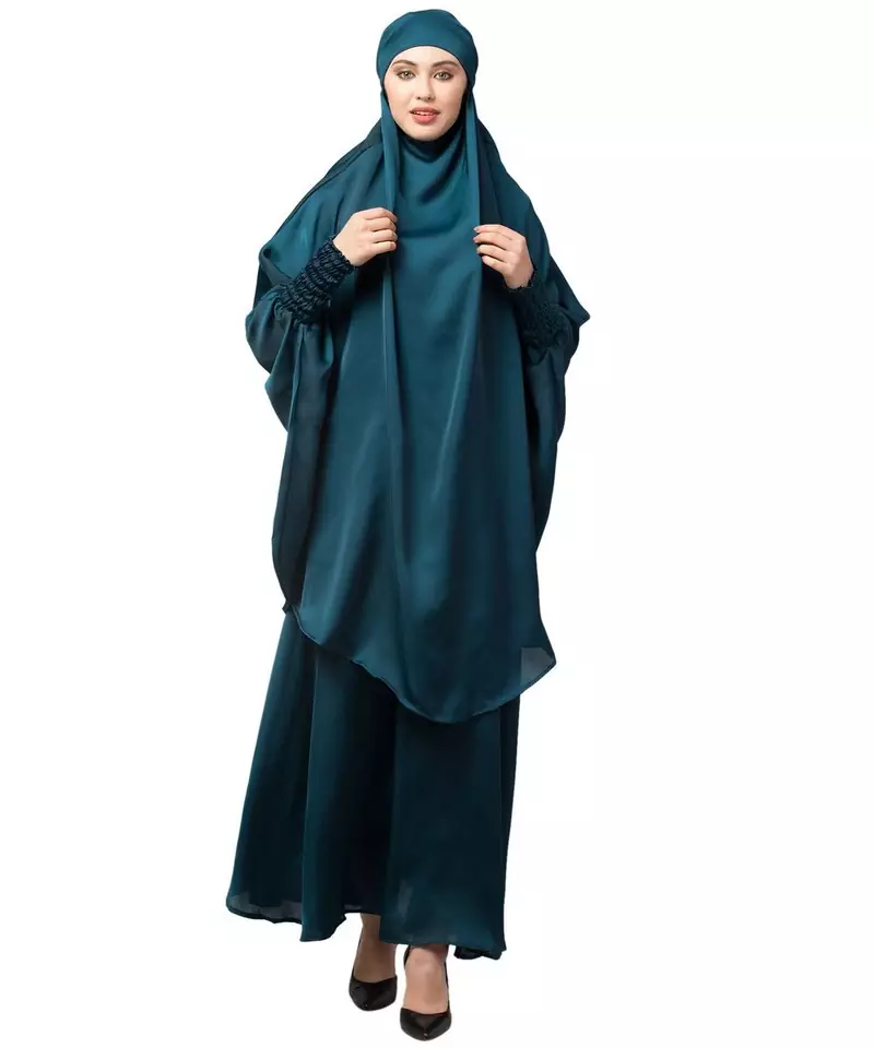 Teal Premium Shine Nida  Two pc Khimer & Skirt Ready to wear Instant Hijab cum Naqab Set