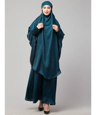 Nazneen Hijab & Naqab Set Two-Piece Full Sleeve Teal Plain 2