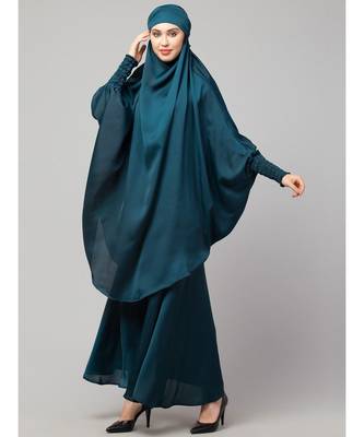 Nazneen Hijab & Naqab Set Two-Piece Full Sleeve Teal Plain 3
