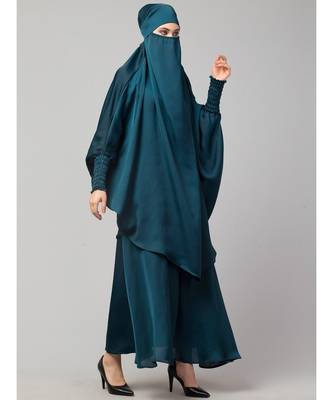 Nazneen Hijab & Naqab Set Two-Piece Full Sleeve Teal Plain 5