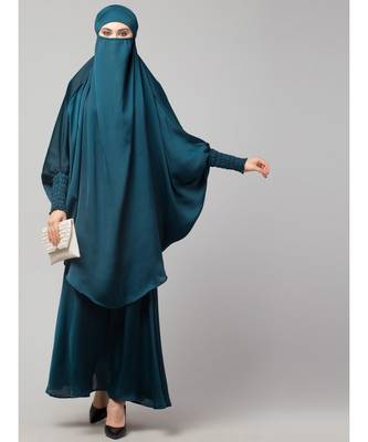 Nazneen Hijab & Naqab Set Two-Piece Full Sleeve Teal Plain 6