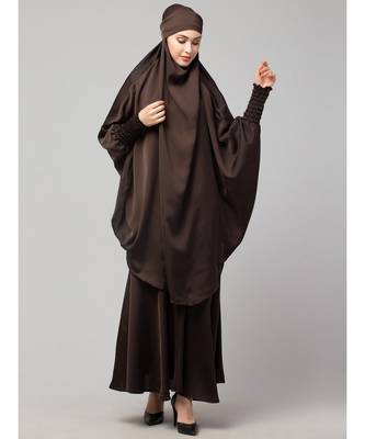 Chocolate Brown Premium Shine Nida  Two pc Khimer & Skirt Ready to wear Instant Hijab cum Naqab Set 2