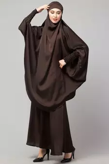 Chocolate Brown Premium Shine Nida  Two pc Khimer & Skirt Ready to wear Instant Hijab cum Naqab Set