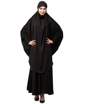Black Premium Shine Nida  Two pc Khimer & Skirt Ready to wear Instant Hijab cum Naqab Set 1