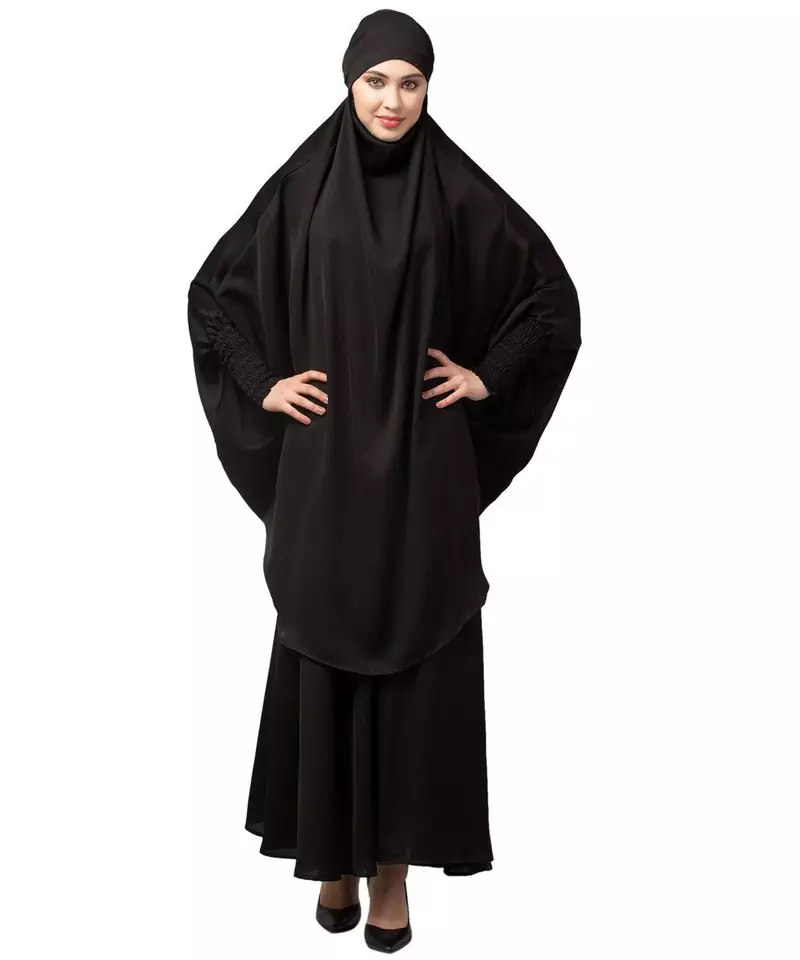 Black Premium Shine Nida  Two pc Khimer & Skirt Ready to wear Instant Hijab cum Naqab Set