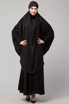 Black Premium Shine Nida  Two pc Khimer & Skirt Ready to wear Instant Hijab cum Naqab Set