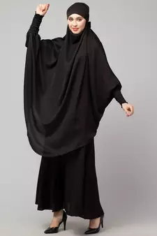 Black Premium Shine Nida  Two pc Khimer & Skirt Ready to wear Instant Hijab cum Naqab Set