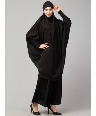 Black Premium Shine Nida  Two pc Khimer & Skirt Ready to wear Instant Hijab cum Naqab Set 4
