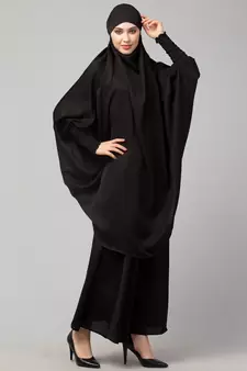 Black Premium Shine Nida  Two pc Khimer & Skirt Ready to wear Instant Hijab cum Naqab Set