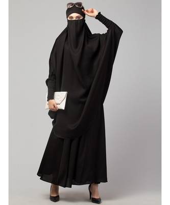 Black Premium Shine Nida  Two pc Khimer & Skirt Ready to wear Instant Hijab cum Naqab Set 5