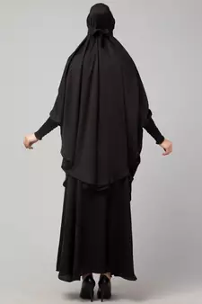 Black Premium Shine Nida  Two pc Khimer & Skirt Ready to wear Instant Hijab cum Naqab Set