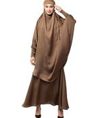 Beige Premium Shine Nida  Two pc Khimer & Skirt Ready to wear Instant Hijab cum Naqab Set