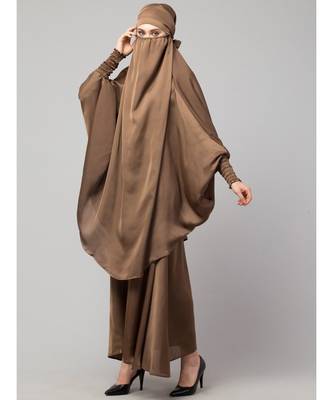 Beige Premium Shine Nida  Two pc Khimer & Skirt Ready to wear Instant Hijab cum Naqab Set 3