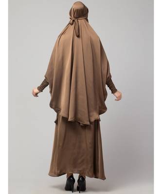 Beige Premium Shine Nida  Two pc Khimer & Skirt Ready to wear Instant Hijab cum Naqab Set 6