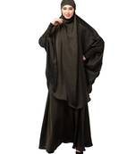 Olive Green Premium Shine Nida  Two pc Khimer & Skirt Ready to wear Instant Hijab cum Naqab Set