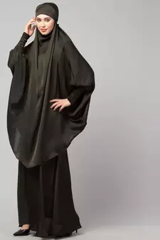 Olive Green Premium Shine Nida  Two pc Khimer & Skirt Ready to wear Instant Hijab cum Naqab Set