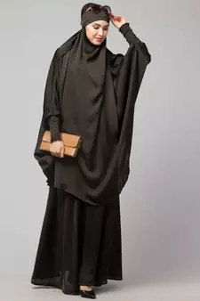 Olive Green Premium Shine Nida  Two pc Khimer & Skirt Ready to wear Instant Hijab cum Naqab Set