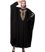 Black Matt Nida Neck and Sleeve Embroidery with Cuff free Size  Kaftan