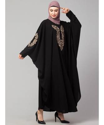 Black Matt Nida Neck and Sleeve Embroidery with Cuff free Size  Kaftan 5