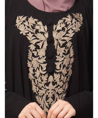 Black Matt Nida Neck and Sleeve Embroidery with Cuff free Size  Kaftan 6