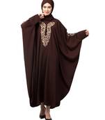 Brown Matt Nida Neck and Sleeve Embroidery with Cuff free Size  Kaftan